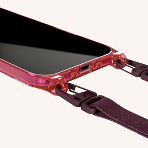 Phone Necklace with Slim Lanyard in Cyber Pink Clear + Burgundy