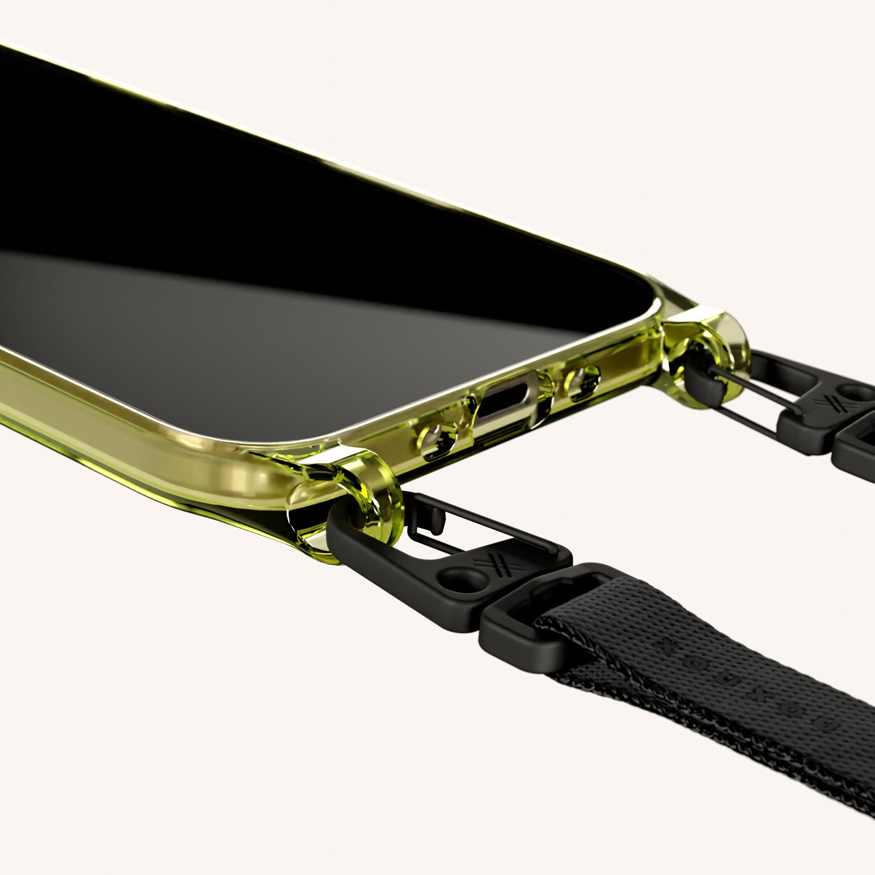 Phone Necklace with Slim Lanyard in Sunny Lime Clear + Black