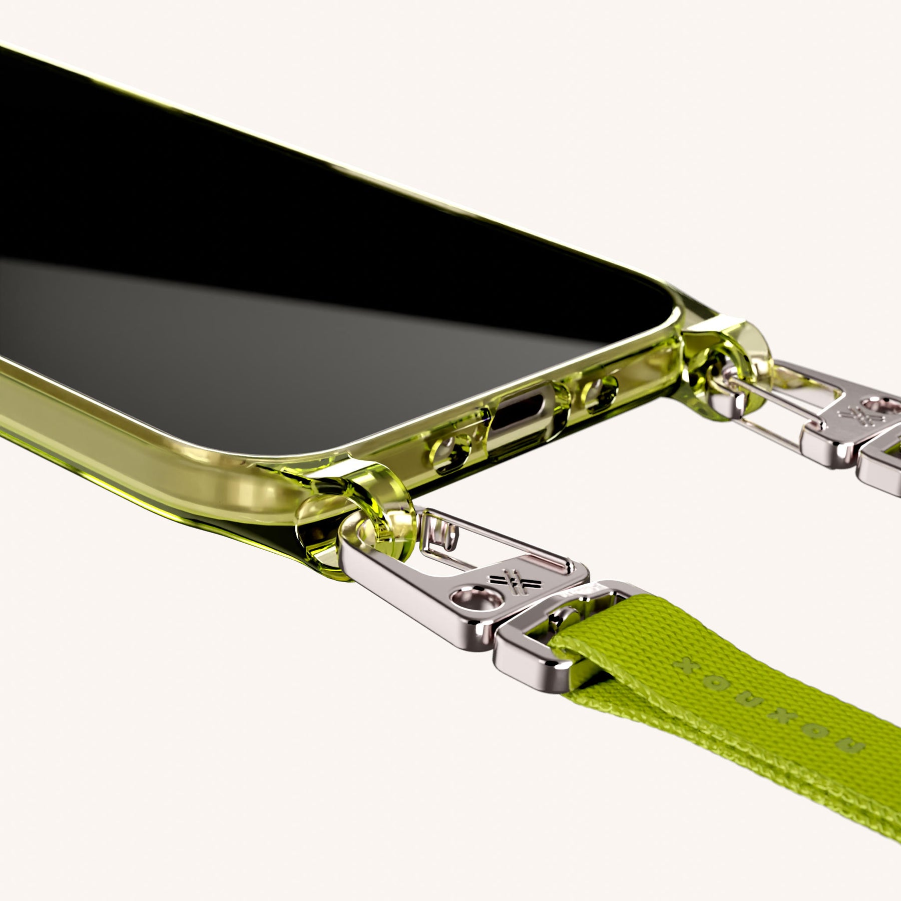 Phone Necklace with Slim Lanyard in Sunny Lime Clear + Olive