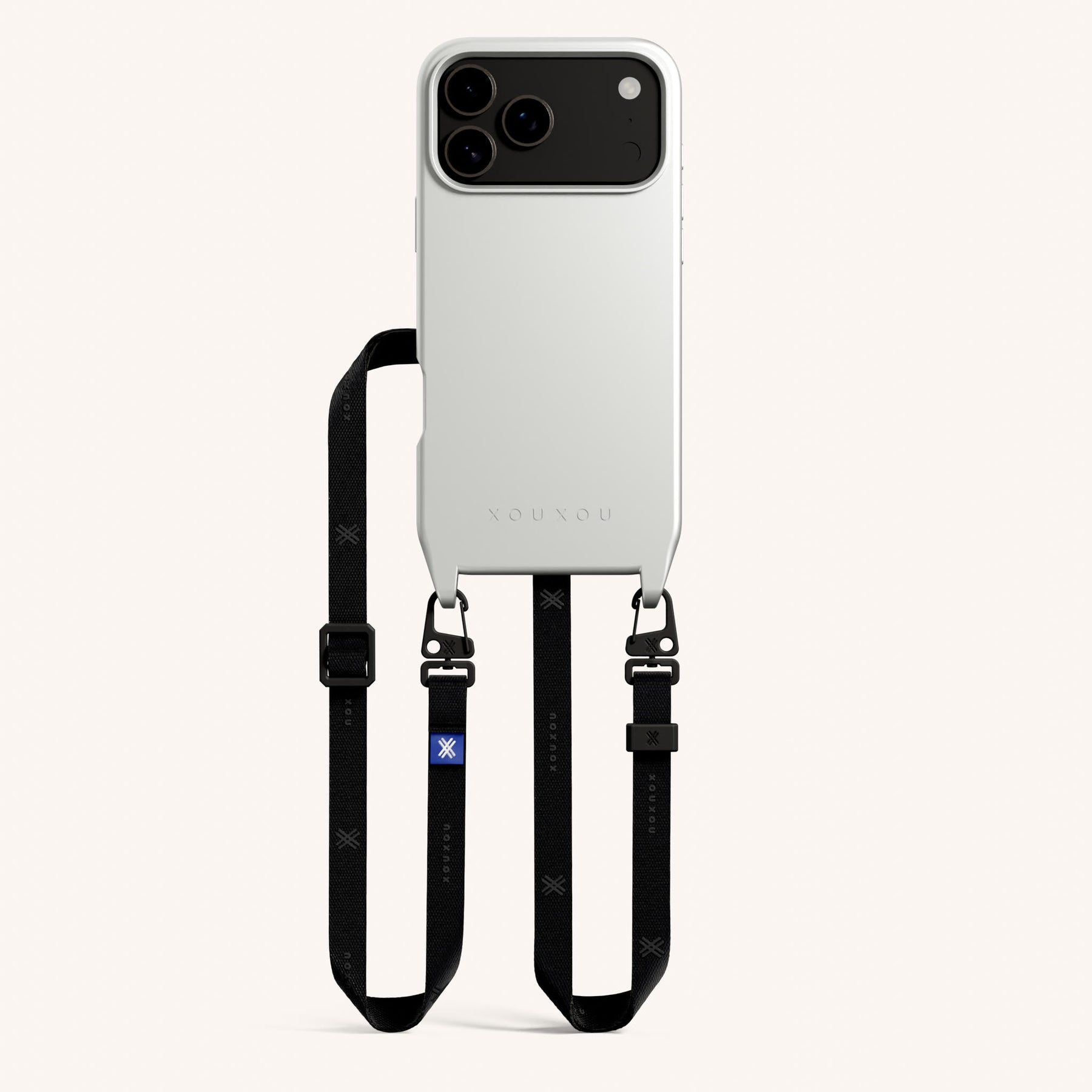Phone Necklace with Slim Lanyard in Y2K Silver + Black