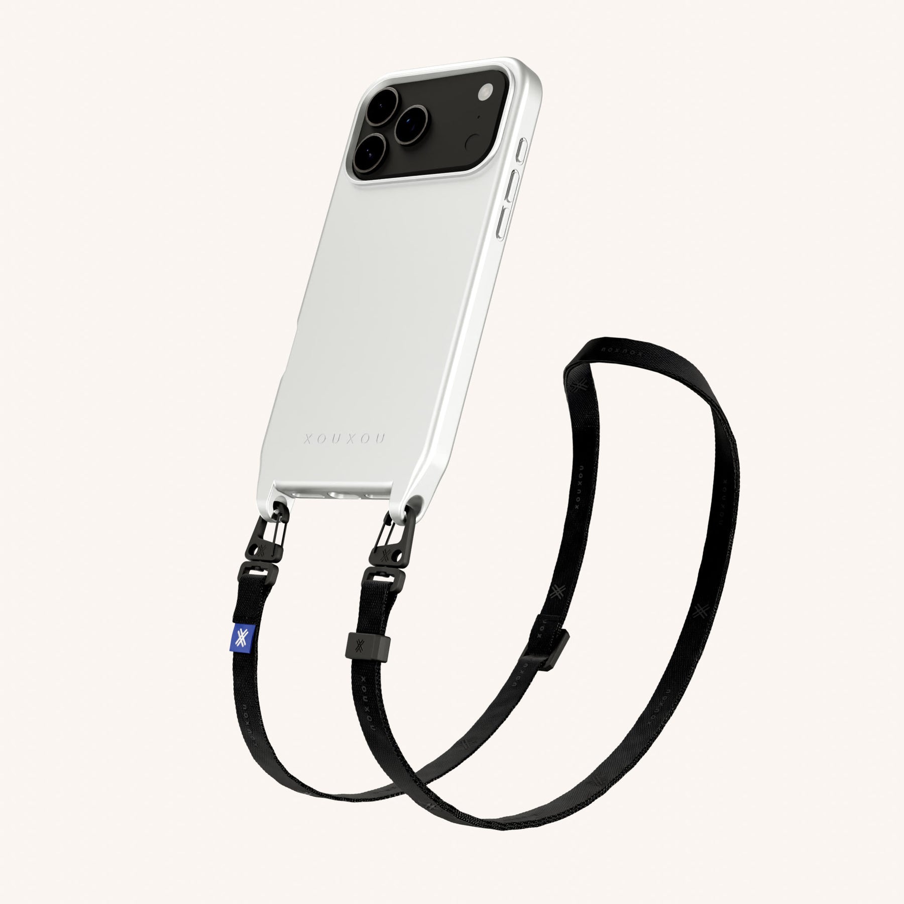 Phone Necklace with Slim Lanyard in Y2K Silver + Black