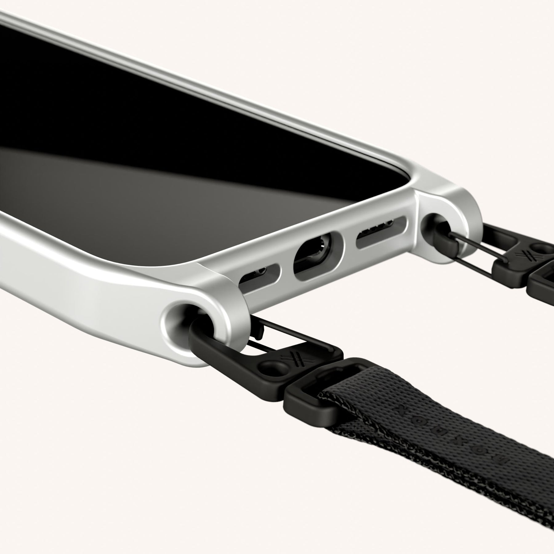 Phone Necklace with Slim Lanyard in Y2K Silver + Black
