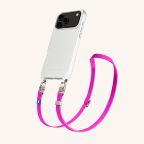 Phone Necklace with Slim Lanyard in Y2K Silver + Neon Pink