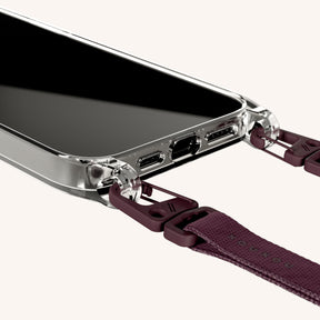 Phone Necklace with Slim Lanyard in Clear + Burgundy