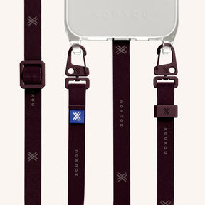 Phone Necklace with Slim Lanyard in Clear + Burgundy
