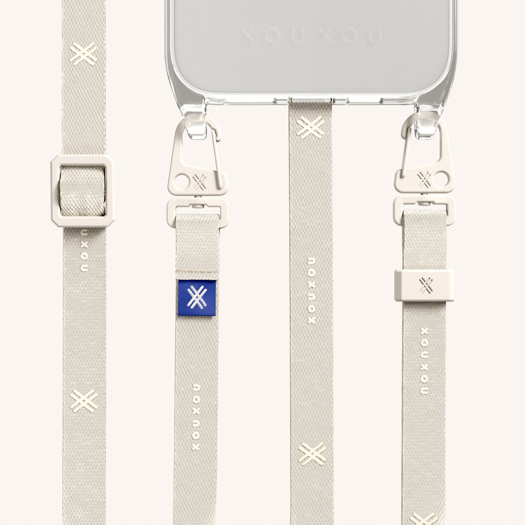 Phone Necklace with Slim Lanyard in Clear + Chalk