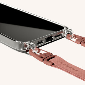 Phone Necklace with Slim Lanyard in Clear + Cotta