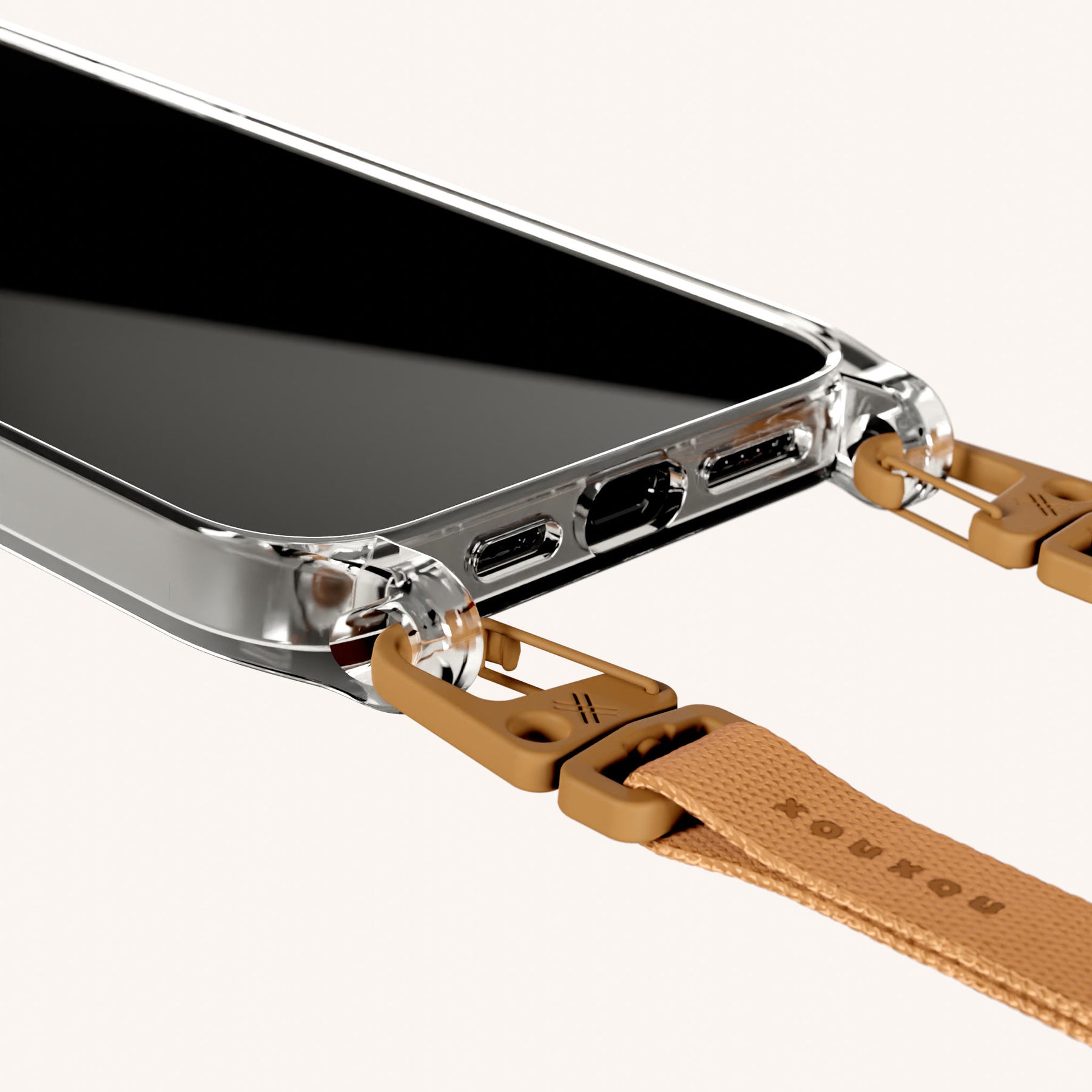 Phone Necklace with Slim Lanyard in Clear + Mel