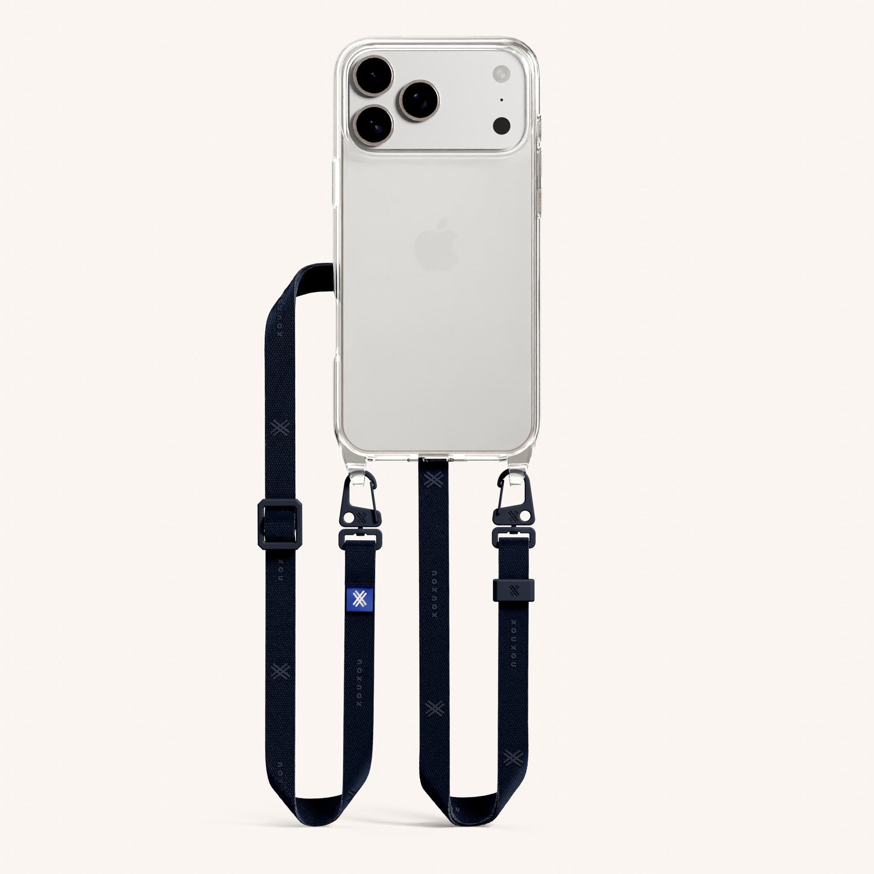 Phone Necklace with Slim Lanyard in Clear + Midnight
