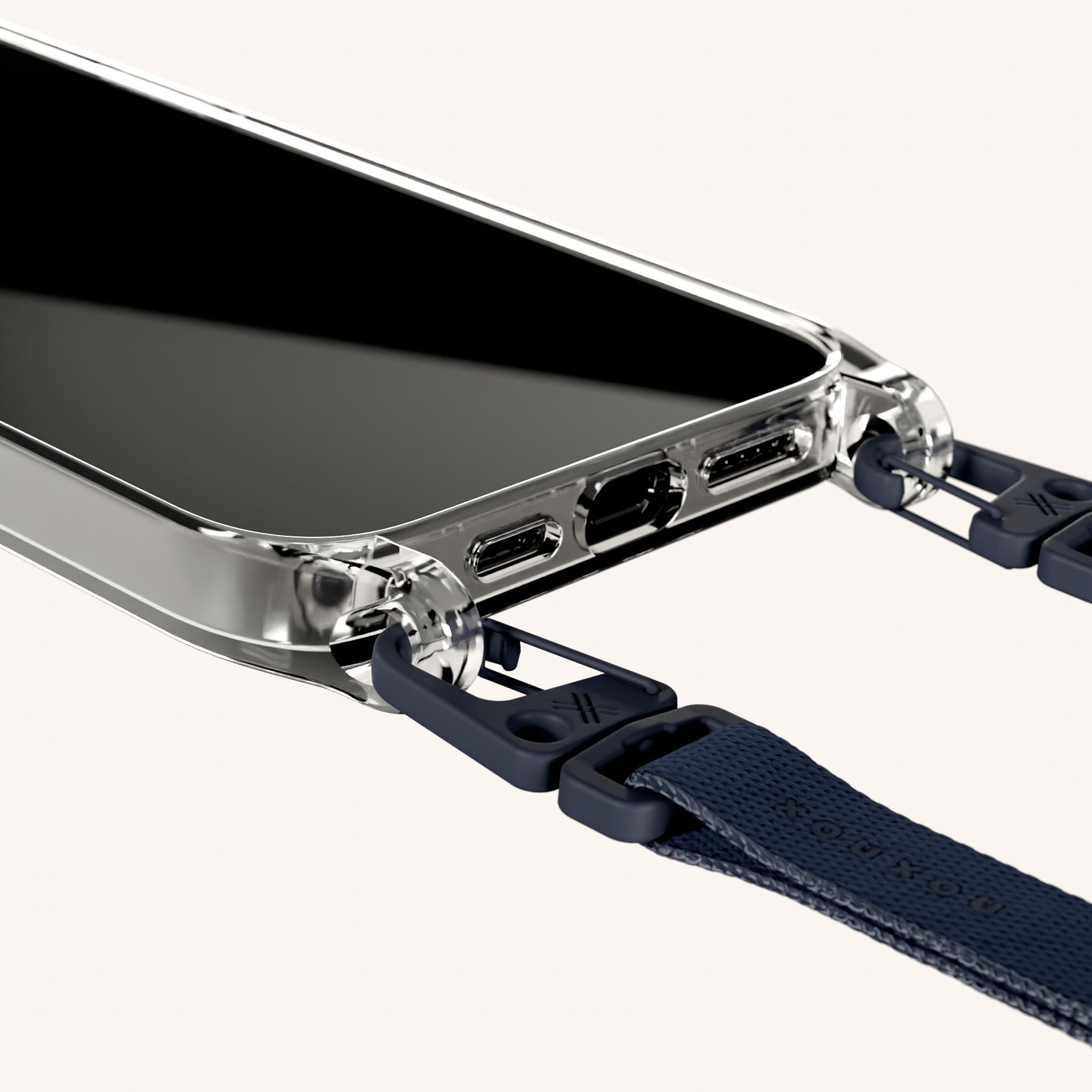 Phone Necklace with Slim Lanyard in Clear + Midnight