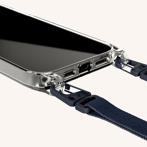 Phone Necklace with Slim Lanyard in Clear + Midnight