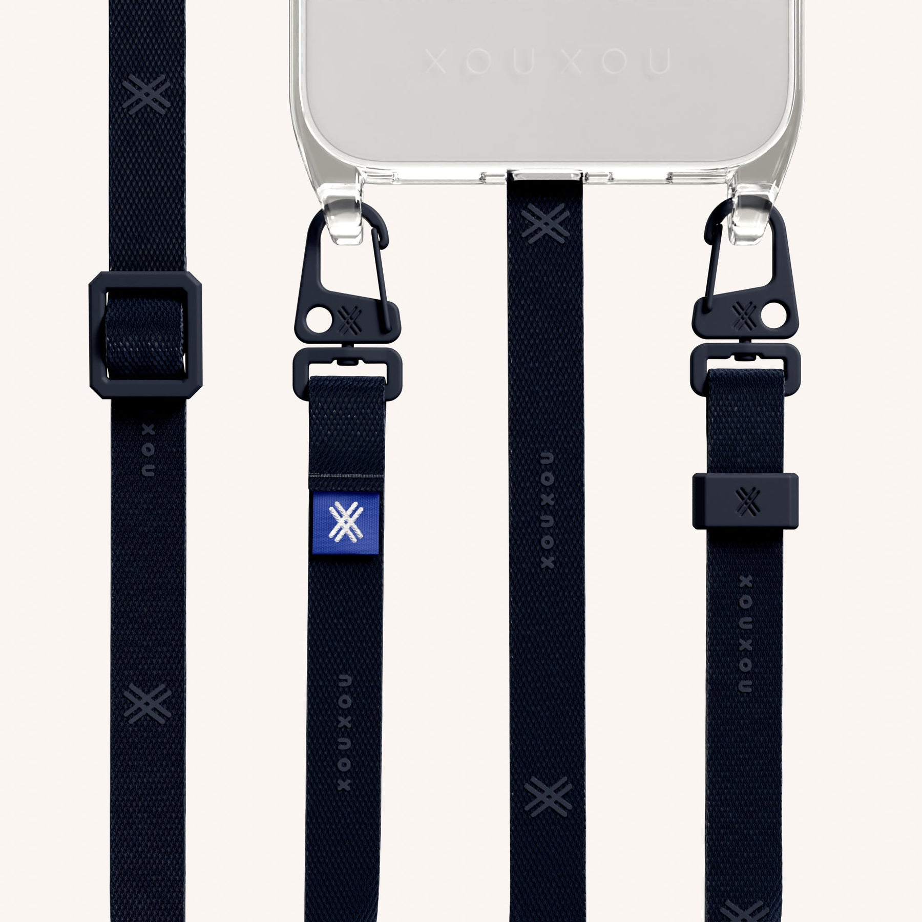 Phone Necklace with Slim Lanyard in Clear + Midnight