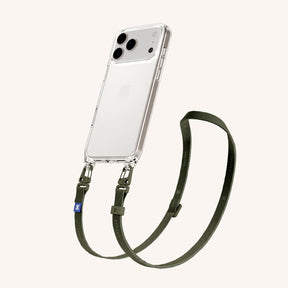 Phone Necklace with Slim Lanyard in Clear + Moss
