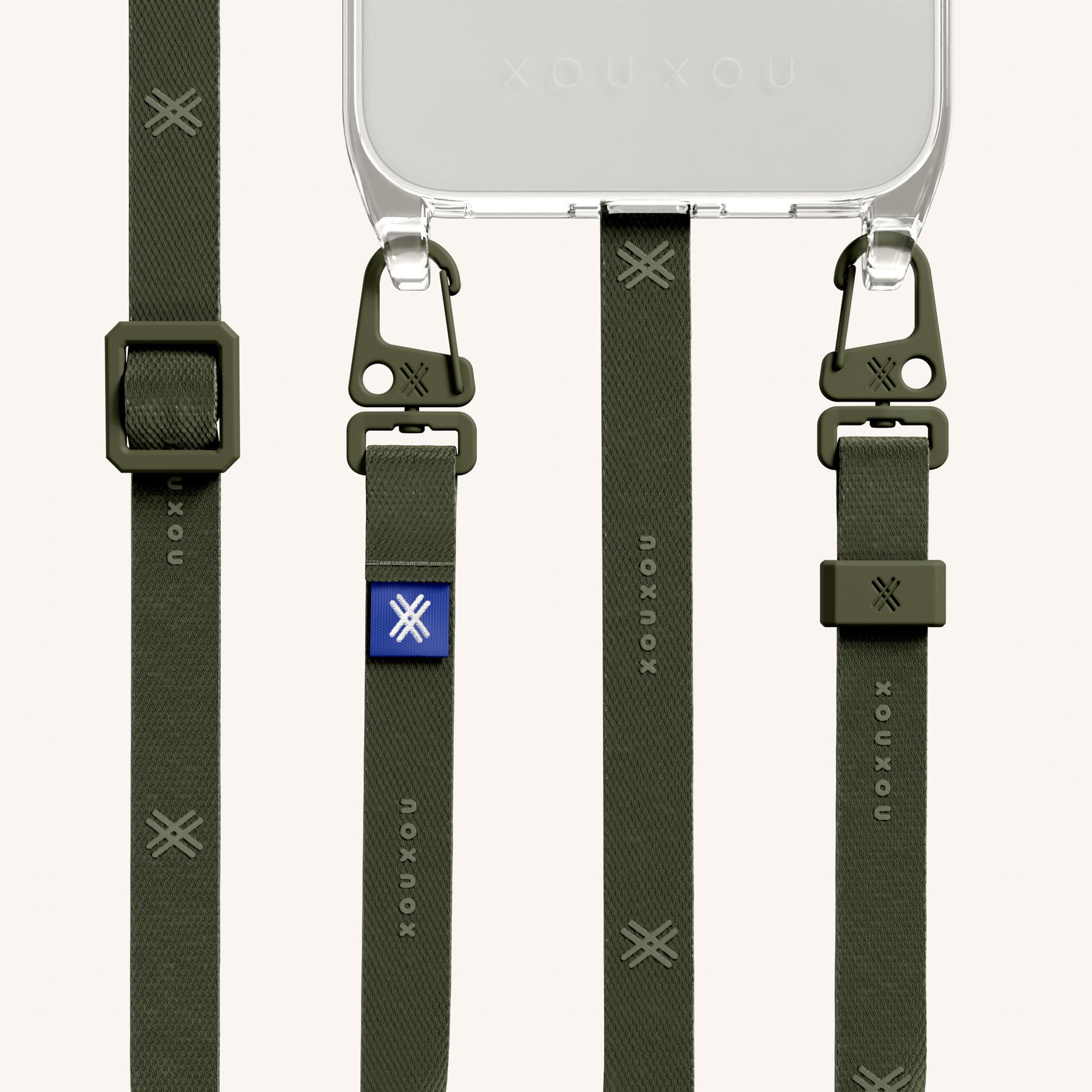 Phone Necklace with Slim Lanyard in Clear + Moss