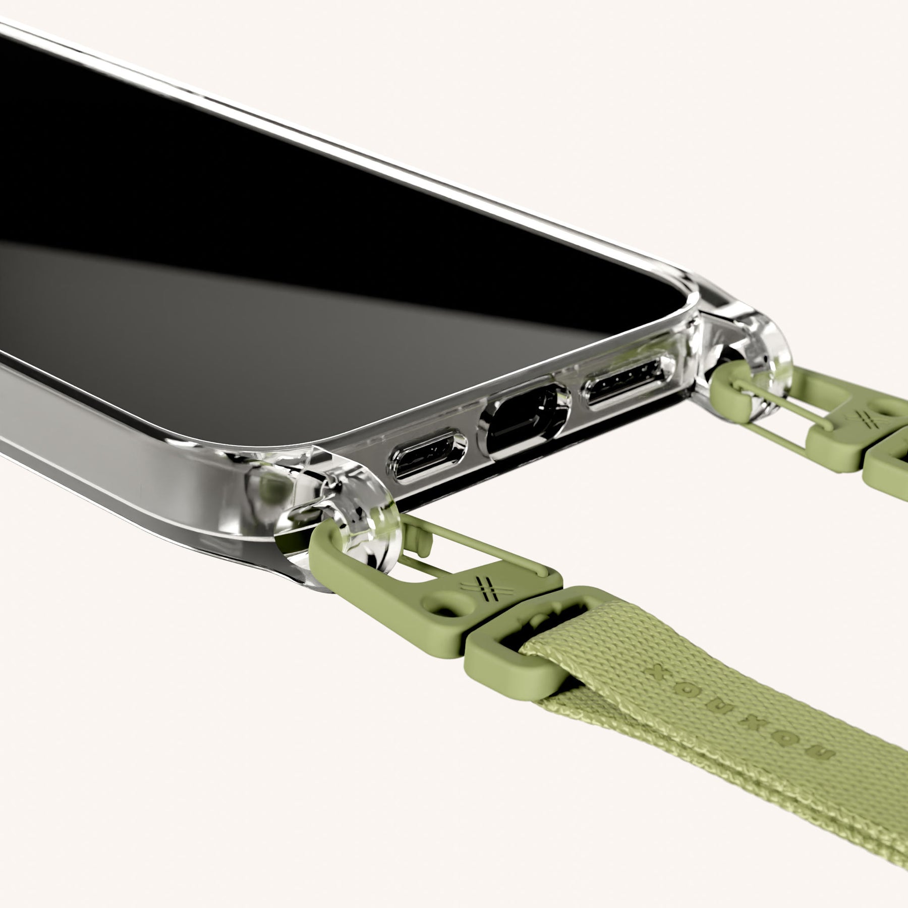 Phone Necklace with Slim Lanyard in Clear + Pistachio