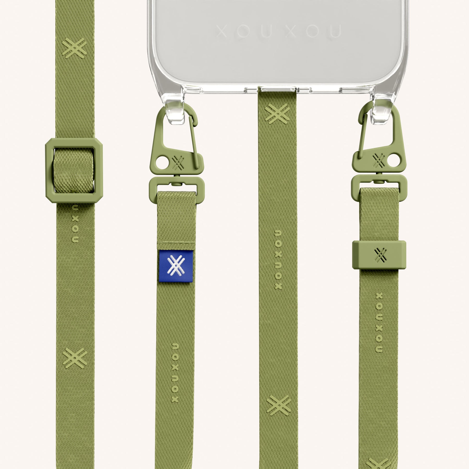 Phone Necklace with Slim Lanyard in Clear + Pistachio