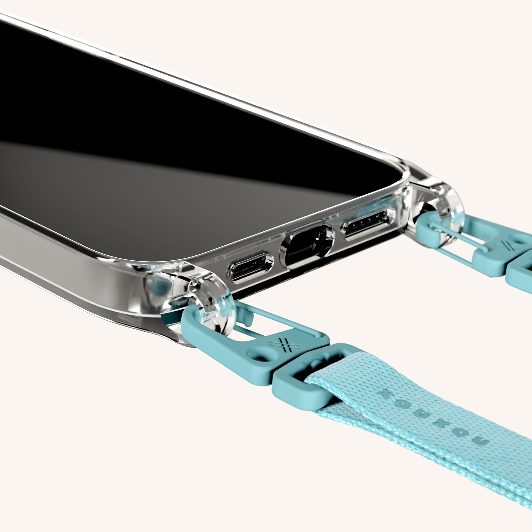 Phone Necklace with Slim Lanyard in Clear + Pool