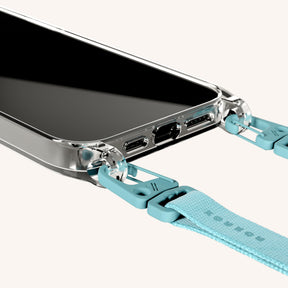 Phone Necklace with Slim Lanyard in Clear + Pool