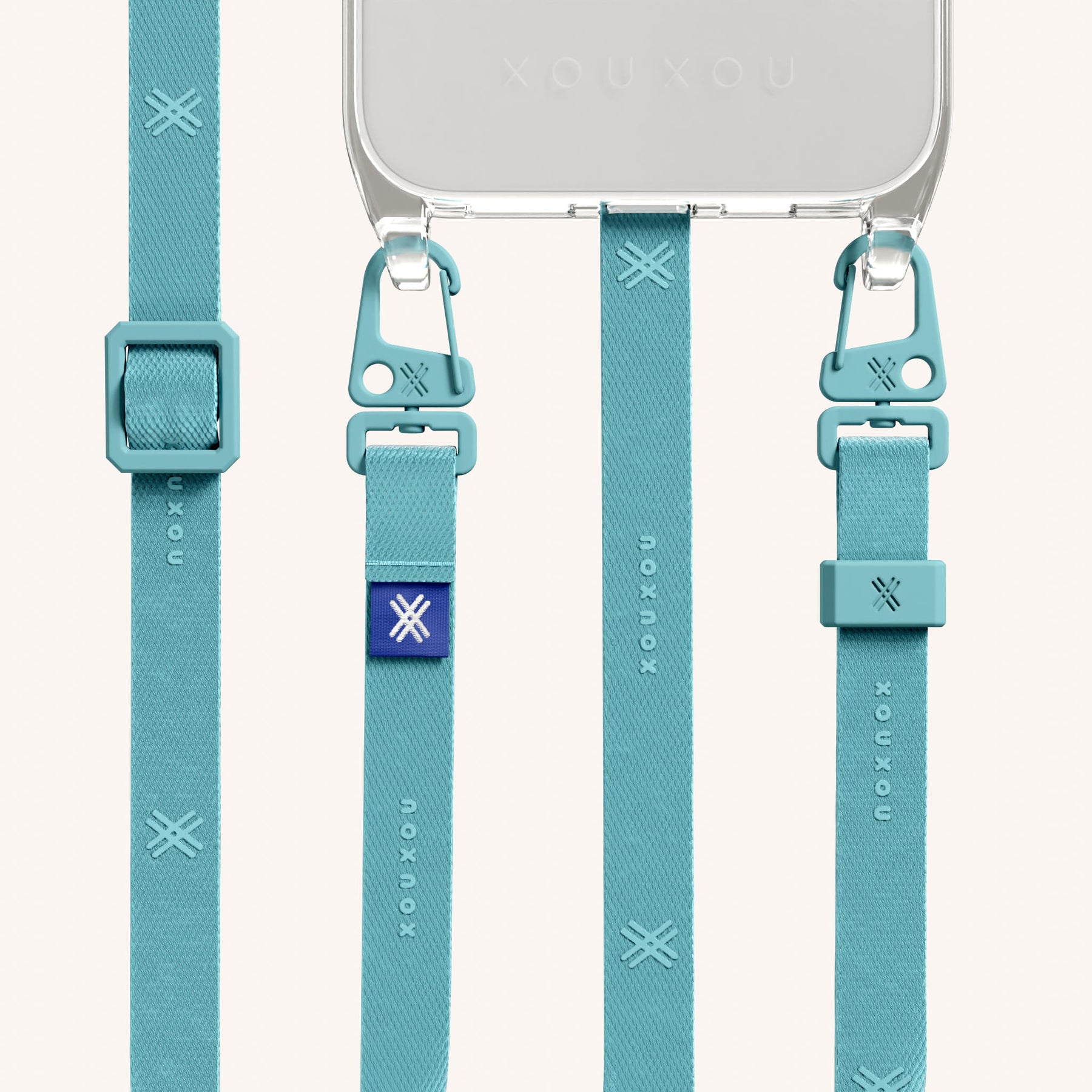 Phone Necklace with Slim Lanyard in Clear + Pool