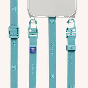 Phone Necklace with Slim Lanyard in Clear + Pool