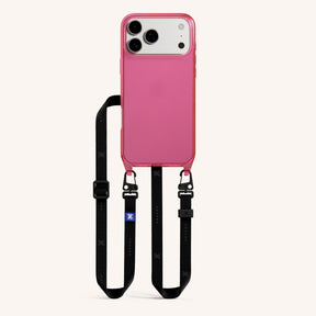 Phone Necklace with Slim Lanyard in Cyber Pink Clear + Black