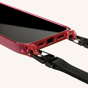 Phone Necklace with Slim Lanyard in Cyber Pink Clear + Black