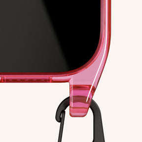 Phone Necklace with Slim Lanyard in Cyber Pink Clear + Black