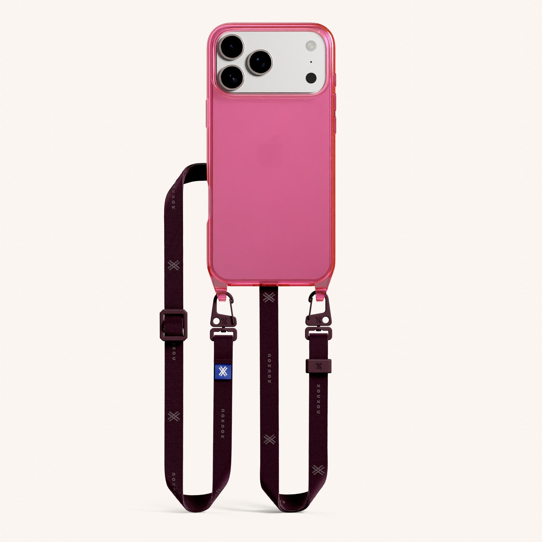 Phone Necklace with Slim Lanyard in Cyber Pink Clear + Burgundy