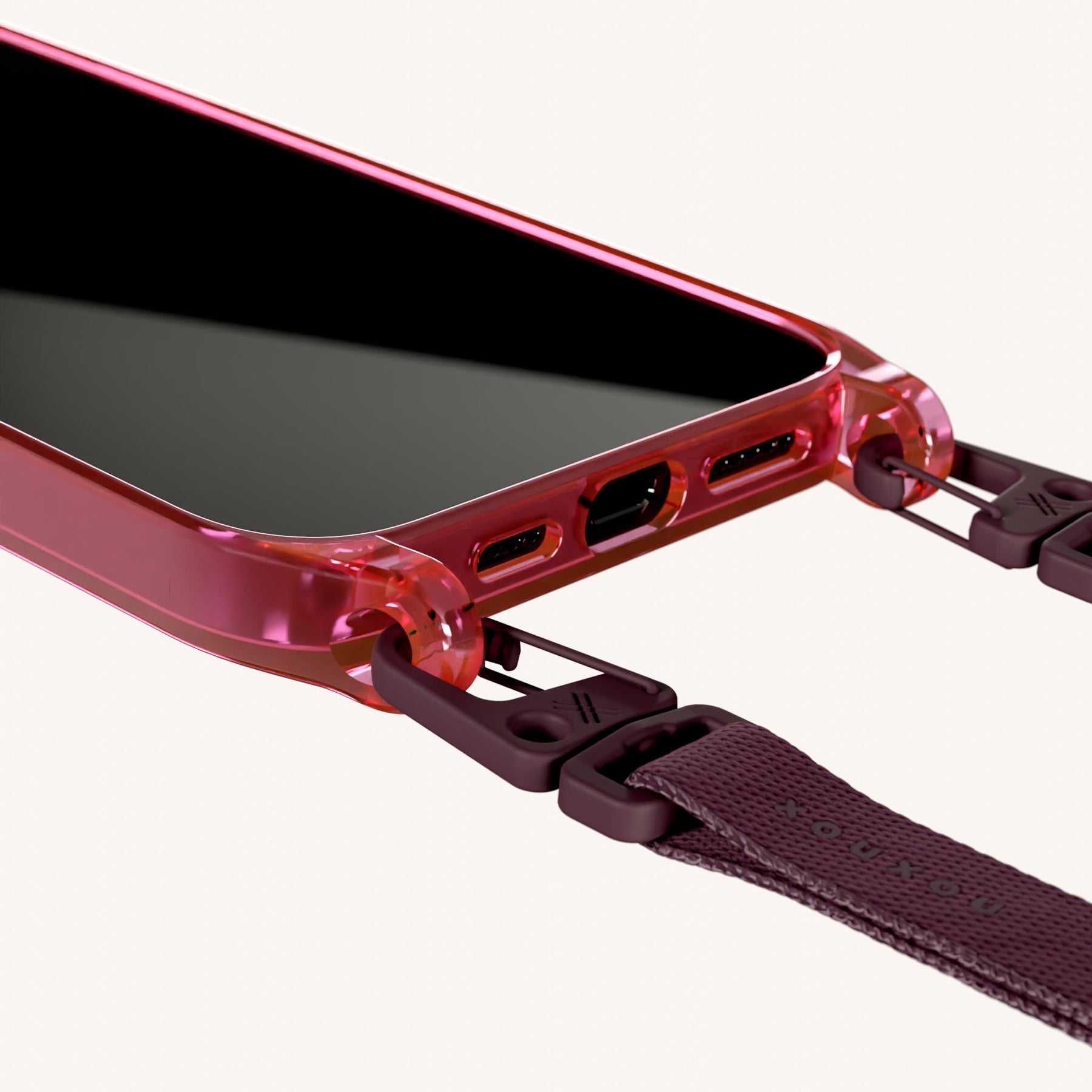Phone Necklace with Slim Lanyard in Cyber Pink Clear + Burgundy