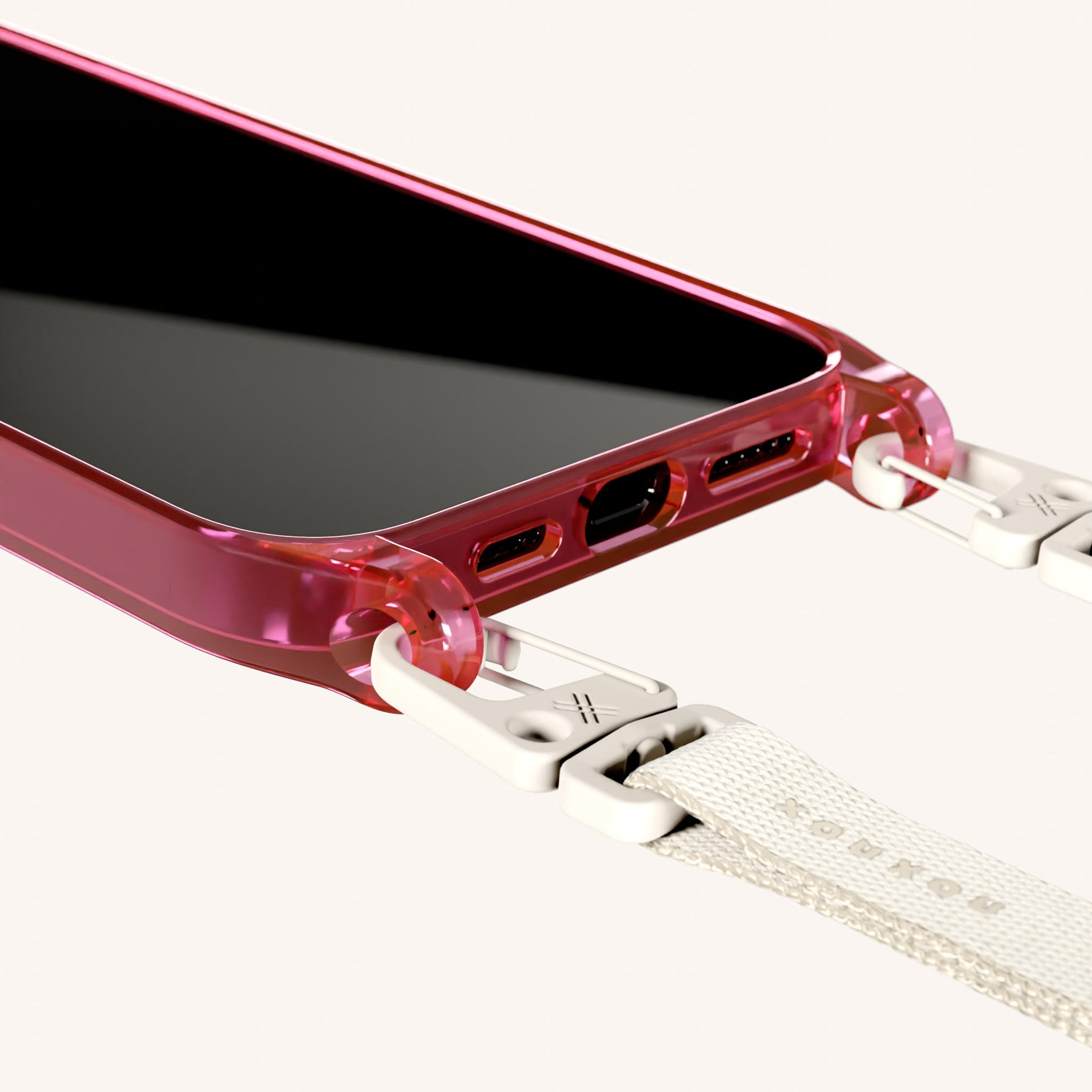 Phone Necklace with Slim Lanyard in Cyber Pink Clear + Chalk