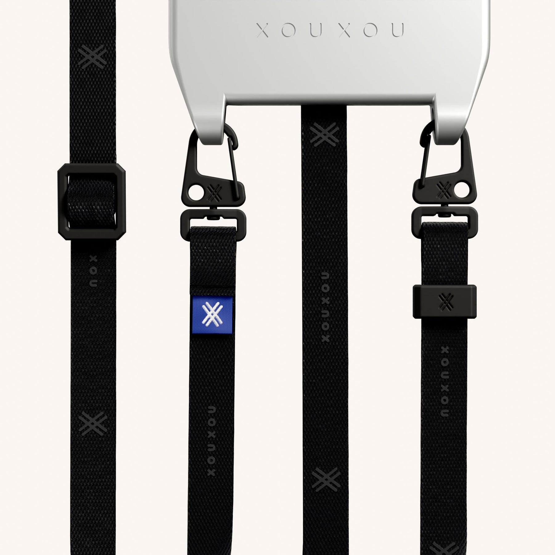 Phone Necklace with Slim Lanyard in Y2K Silver + Black
