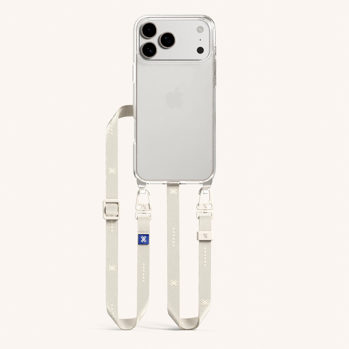 Phone Necklace with Slim Lanyard for iPhone 17 Pro without MagSafe in Clear and Chalk Total View | XOUXOU #phone model_iphone 17 pro
