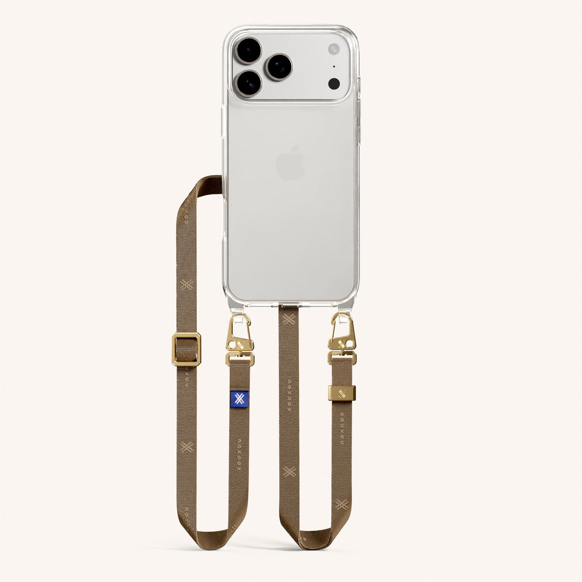 Phone Necklace with Slim Lanyard for iPhone 17 Pro without MagSafe in Clear and Taupe Total View | XOUXOU #phone model_iphone 17 pro