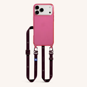 Phone Necklace with Slim Lanyard in Cyber Pink Clear + Burgundy