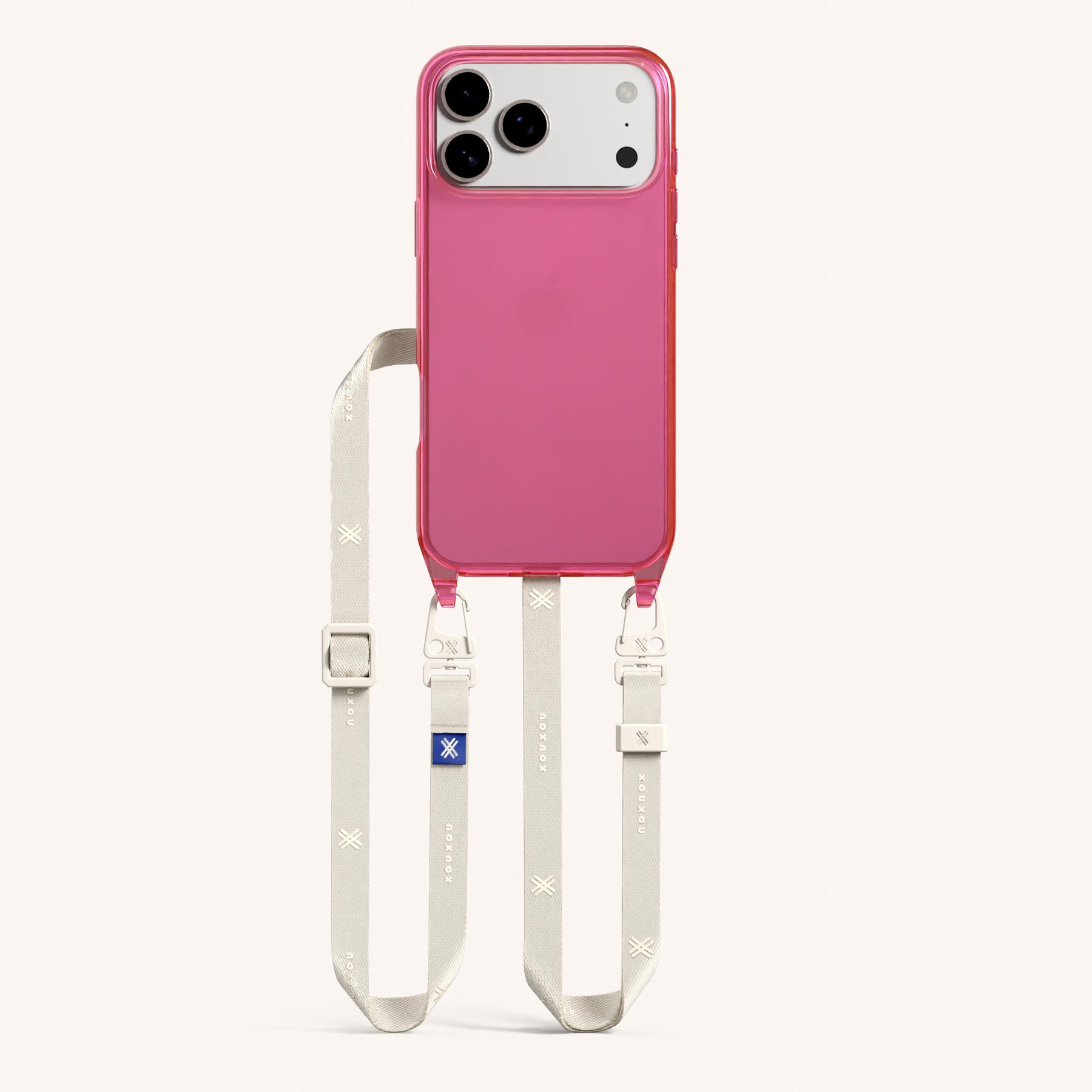 Phone Necklace with Slim Lanyard in Cyber Pink Clear + Chalk