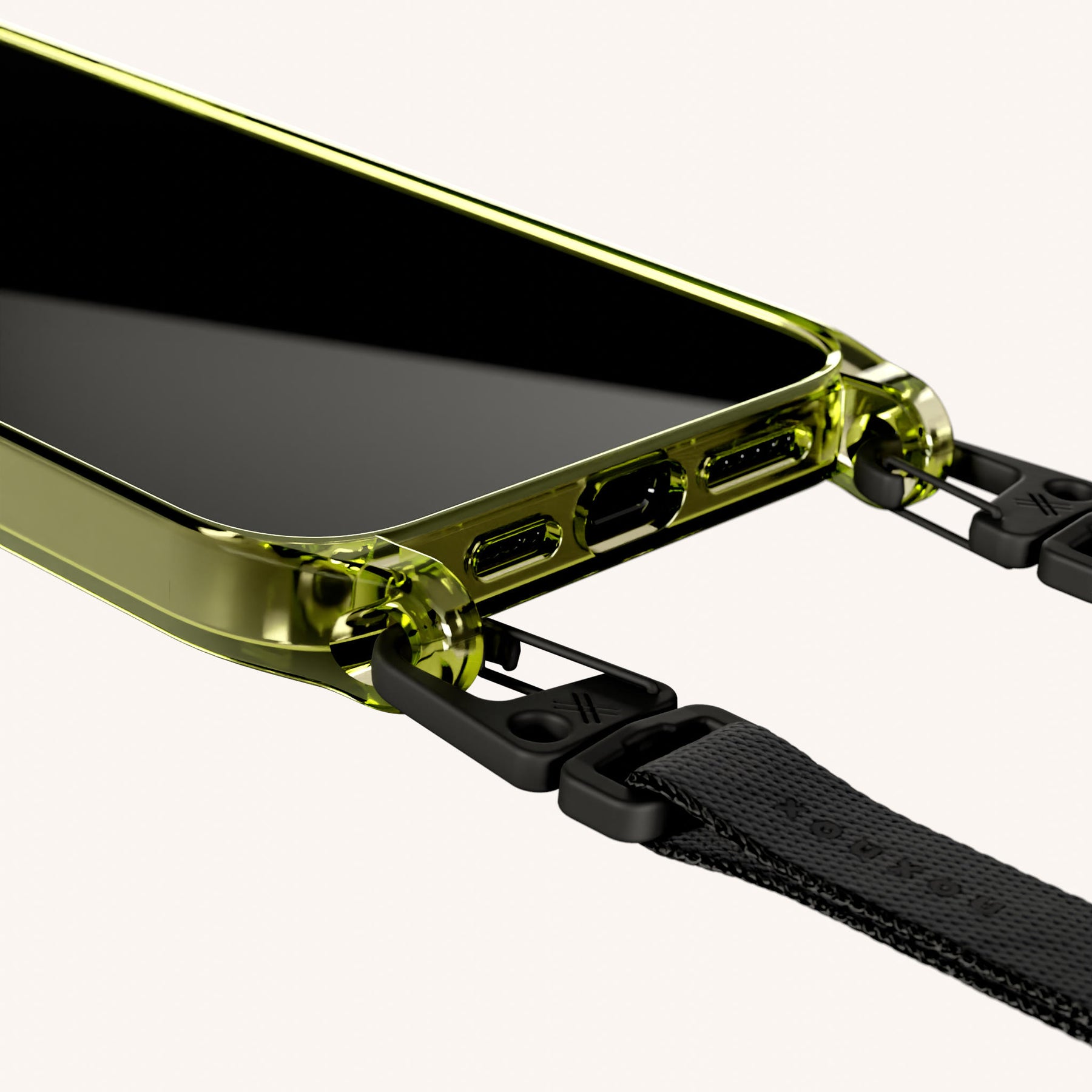 Phone Necklace with Slim Lanyard in Sunny Lime Clear + Black