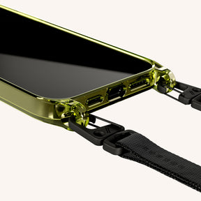 Phone Necklace with Slim Lanyard in Sunny Lime Clear + Black
