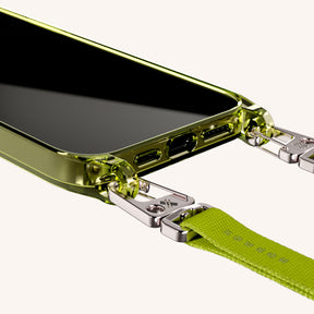 Phone Necklace with Slim Lanyard in Sunny Lime Clear + Olive
