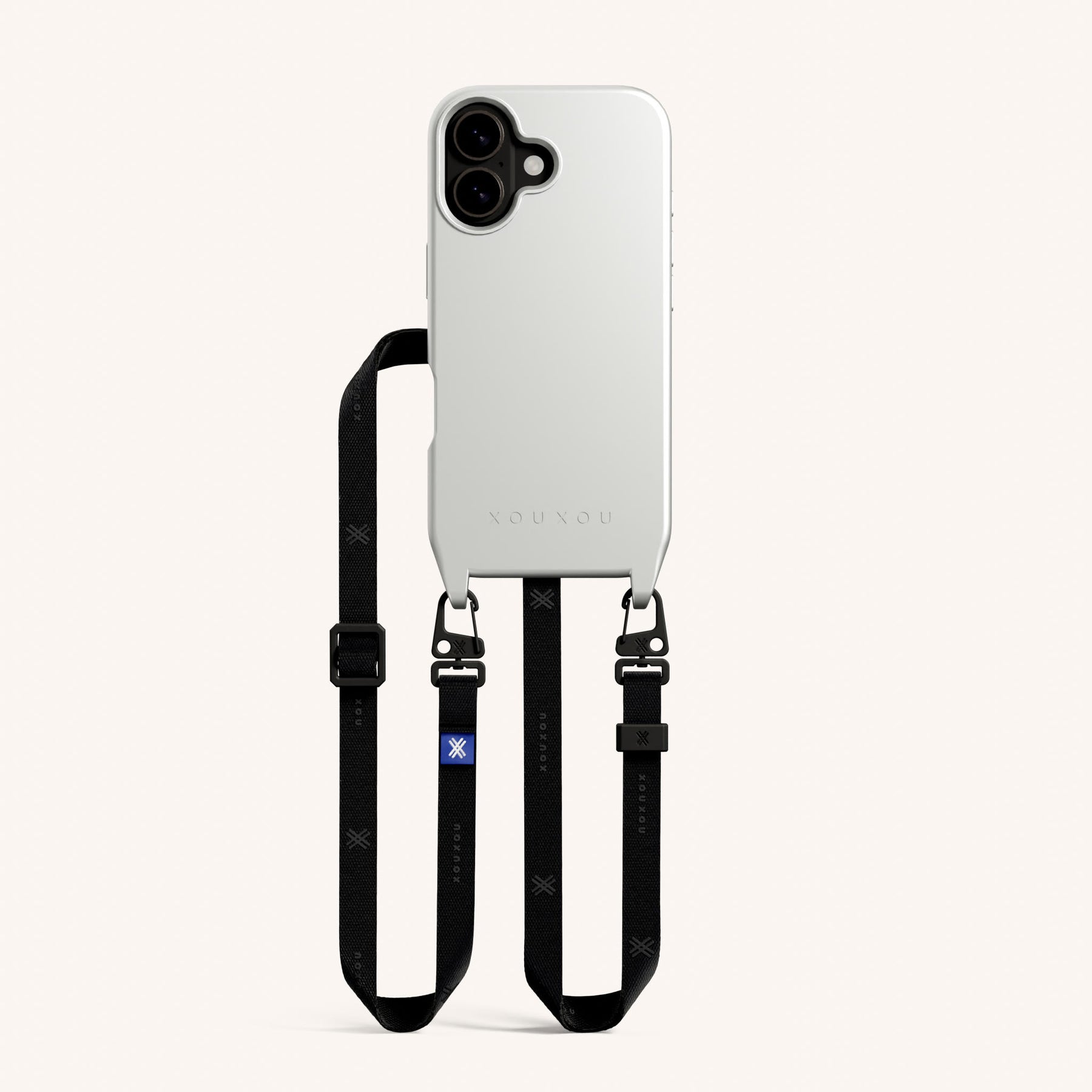 Phone Necklace with Slim Lanyard in Y2K Silver + Black