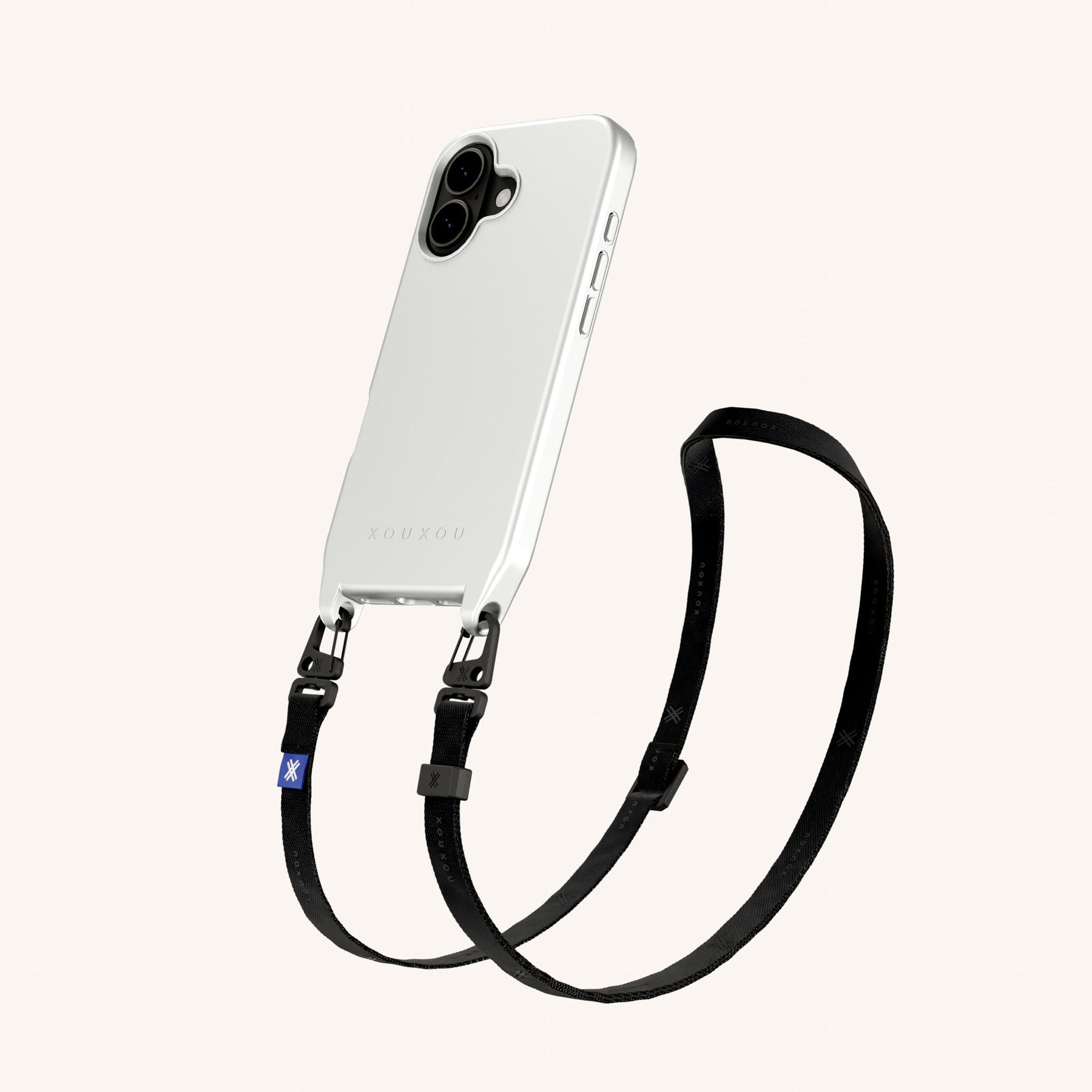 Phone Necklace with Slim Lanyard in Y2K Silver + Black