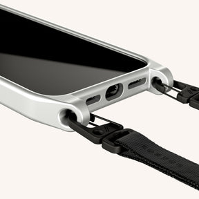 Phone Necklace with Slim Lanyard in Y2K Silver + Black