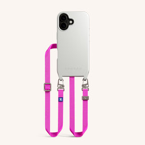 Phone Necklace with Slim Lanyard in Y2K Silver + Neon Pink