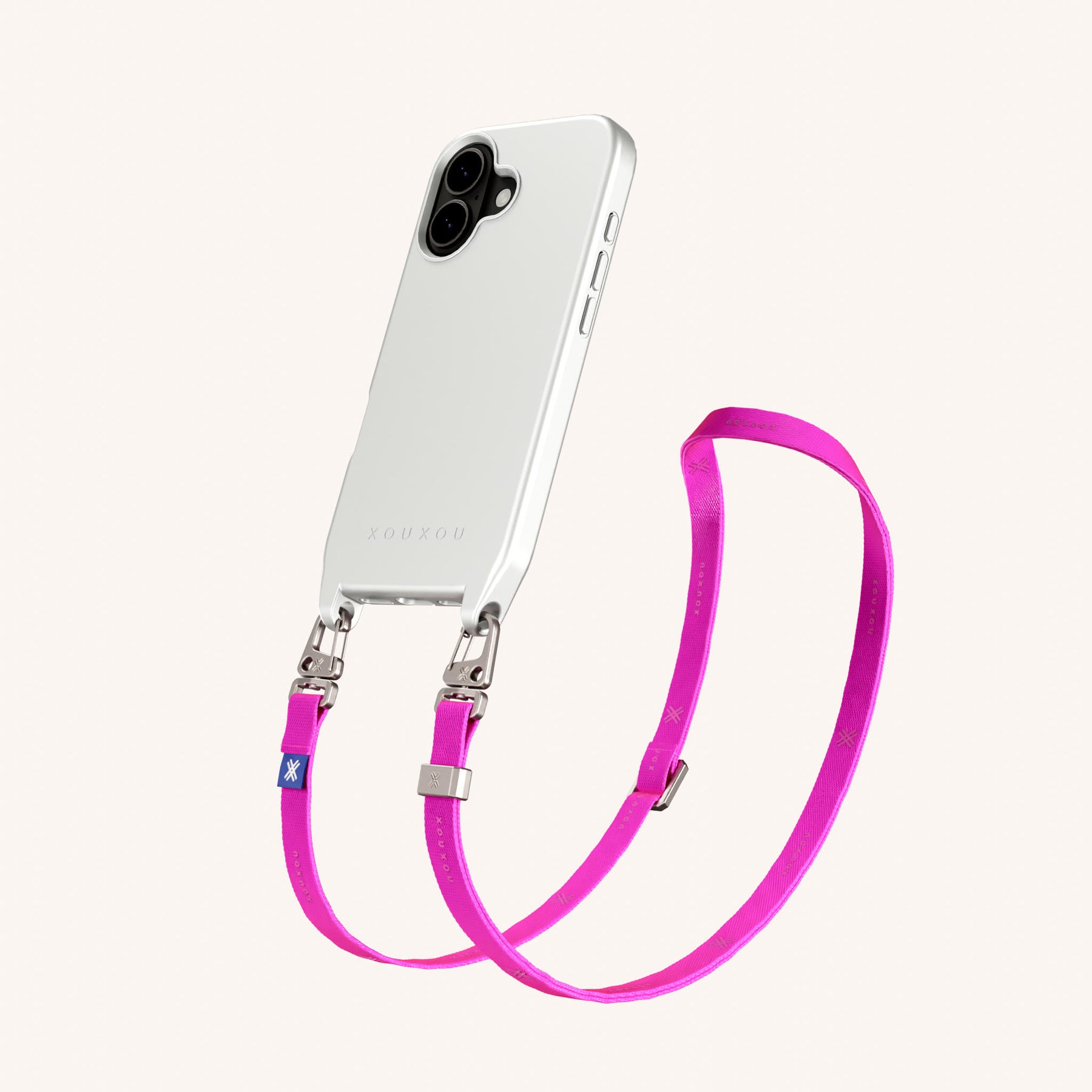 Phone Necklace with Slim Lanyard in Y2K Silver + Neon Pink