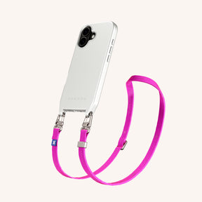 Phone Necklace with Slim Lanyard in Y2K Silver + Neon Pink