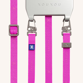 Phone Necklace with Slim Lanyard in Y2K Silver + Neon Pink