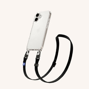 Phone Necklace with Slim Lanyard in Clear + Black