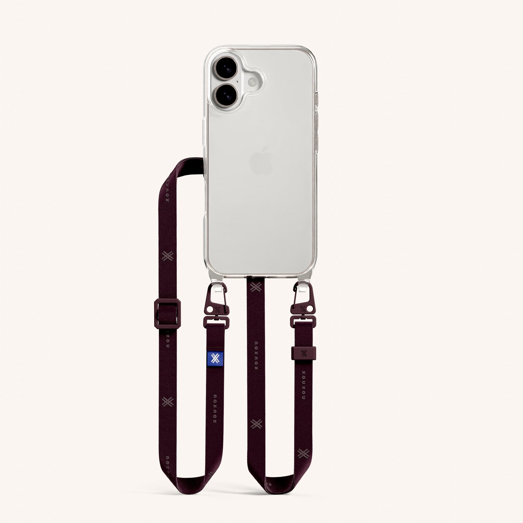 Phone Necklace with Slim Lanyard in Clear + Burgundy