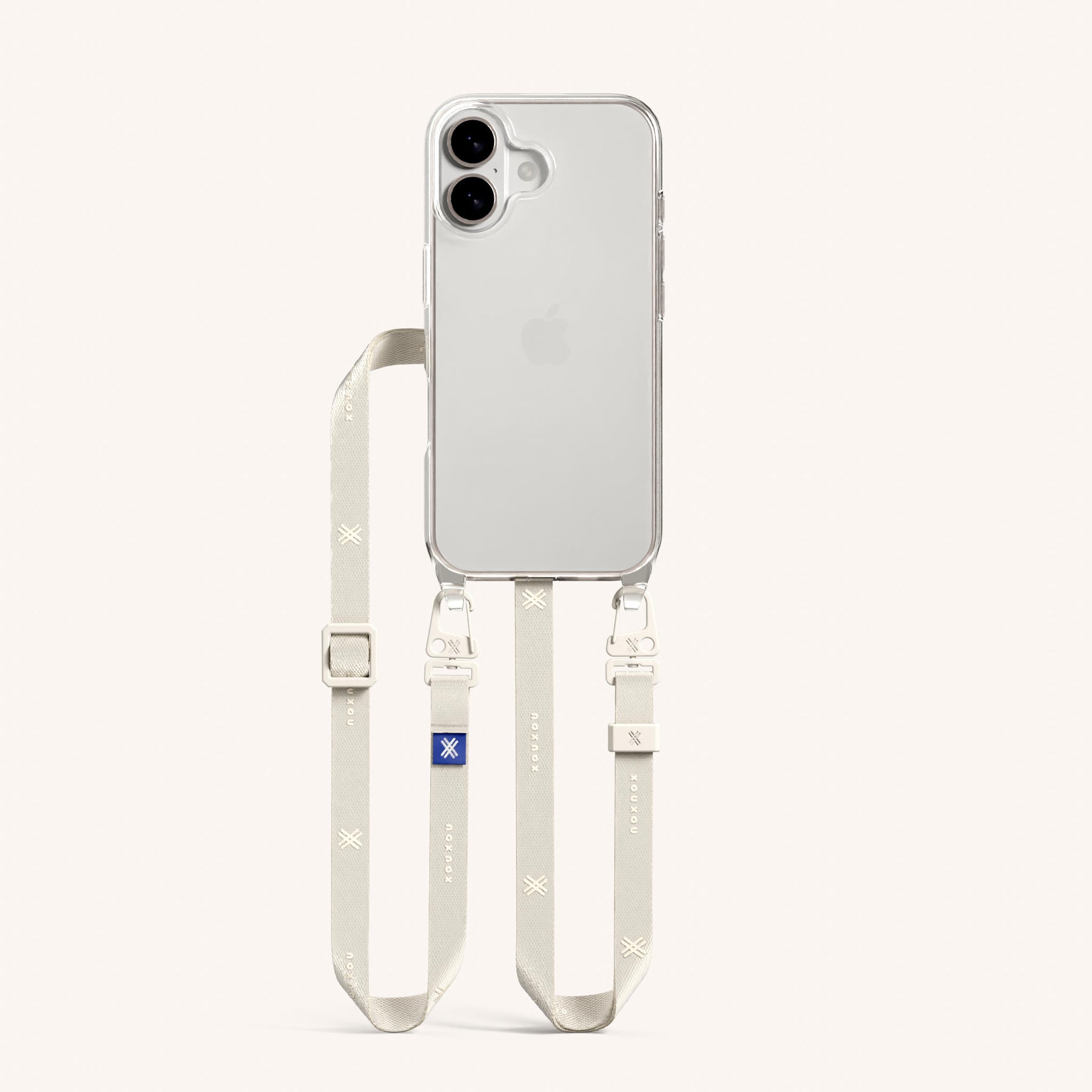 Phone Necklace with Slim Lanyard in Clear + Chalk