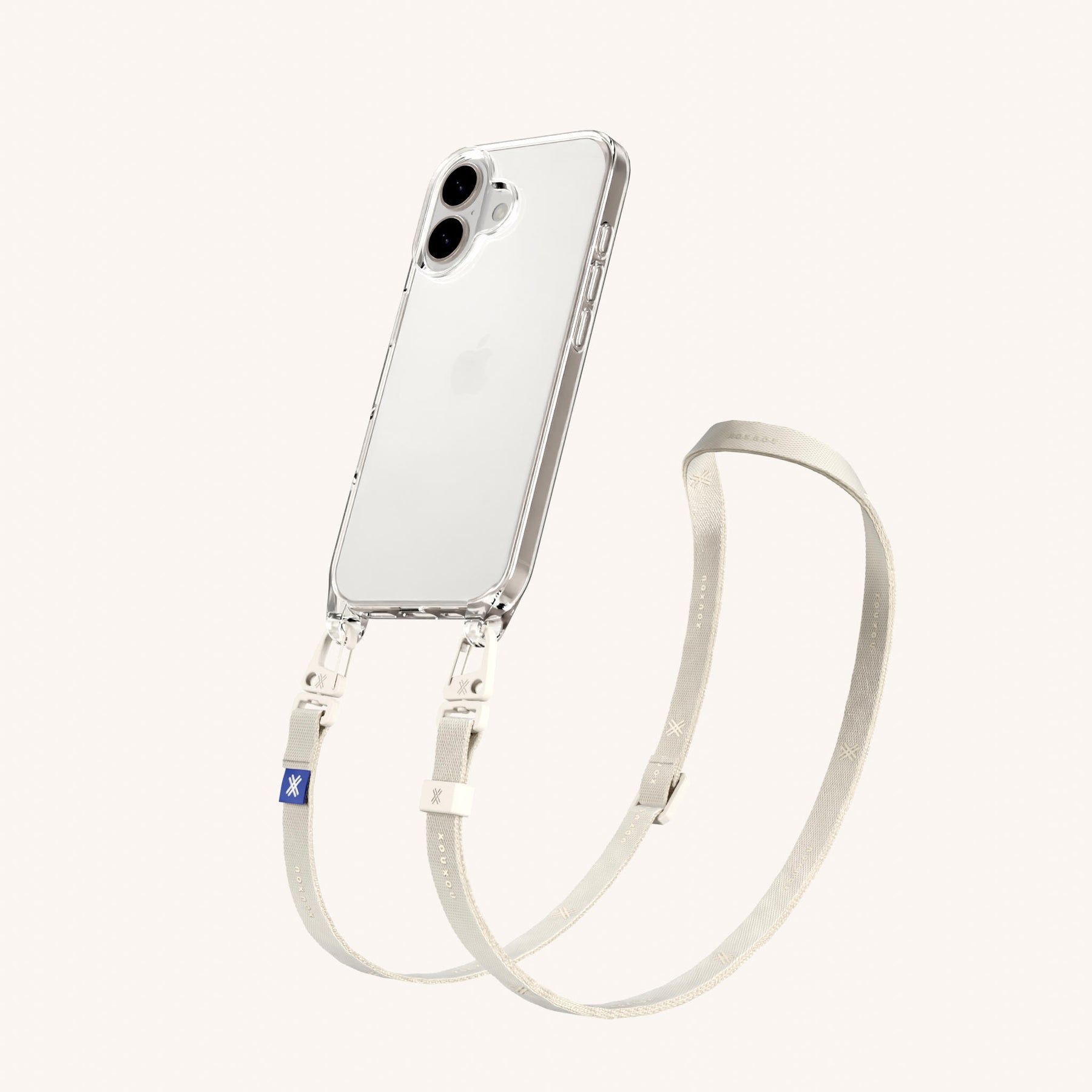 Phone Necklace with Slim Lanyard in Clear + Chalk