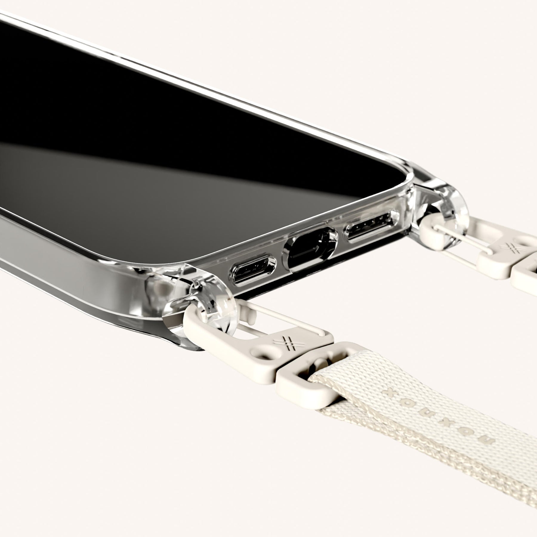 Phone Necklace with Slim Lanyard in Clear + Chalk